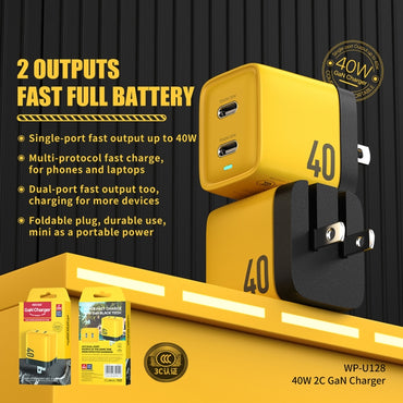 Wekome WP-U128 40W Dual USB-C Mains Charger (US Plug) - mosaccessories