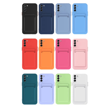 Skin Feel Card Slot TPU Contrast Colour Buttons Black Case - For Samsung Galaxy S23 Ultra - mosaccessories