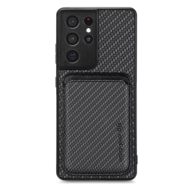 Carbon Fiber PU Leather Card MagSafe Magnetic Case - For Samsung Galaxy S21 Ultra - mosaccessories