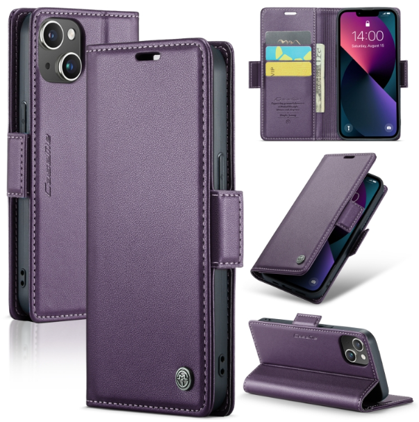 CaseMe Butterfly Buckle Litchi Texture RFID Anti-theft Wallet Case - For iPhone 14 Plus - mosaccessories