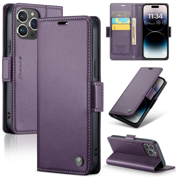 CaseMe Butterfly Buckle Litchi Texture RFID Anti-theft Wallet Case - For iPhone 14 Pro - mosaccessories