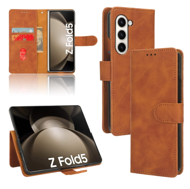 Skin Feel Magnetic Flip PU Leather Case - For Samsung Galaxy Z Fold5 - mosaccessories
