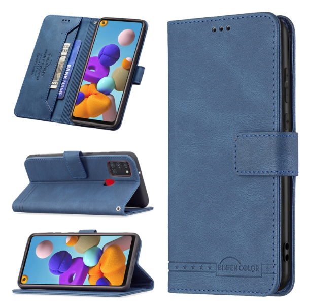 Magnetic Clasp RFID Blocking Anti-Theft PU Leather Wallet Case - For Samsung Galaxy A21s - mosaccessories