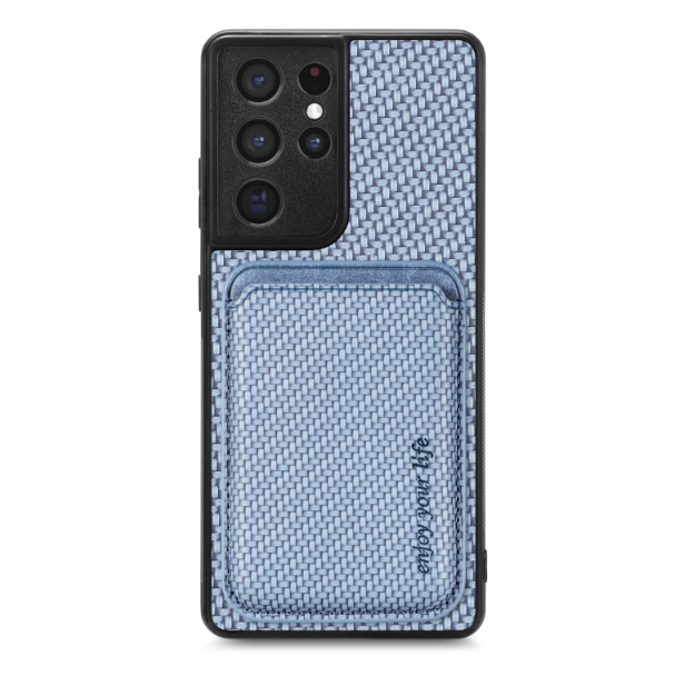 Carbon Fiber PU Leather Card MagSafe Magnetic Case - For Samsung Galaxy S21 Ultra - mosaccessories