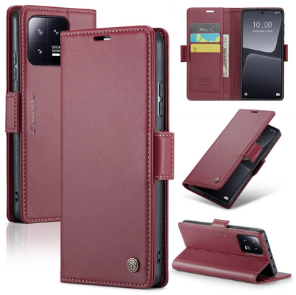 CaseMe Butterfly Buckle Litchi Texture RFID Anti-theft Wallet Case - For Xiaomi 13 - mosaccessories