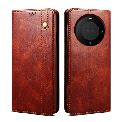 Oil Wax Crazy Horse Texture Leather Phone Case - For Huawei Mate 60 Pro - mosaccessories