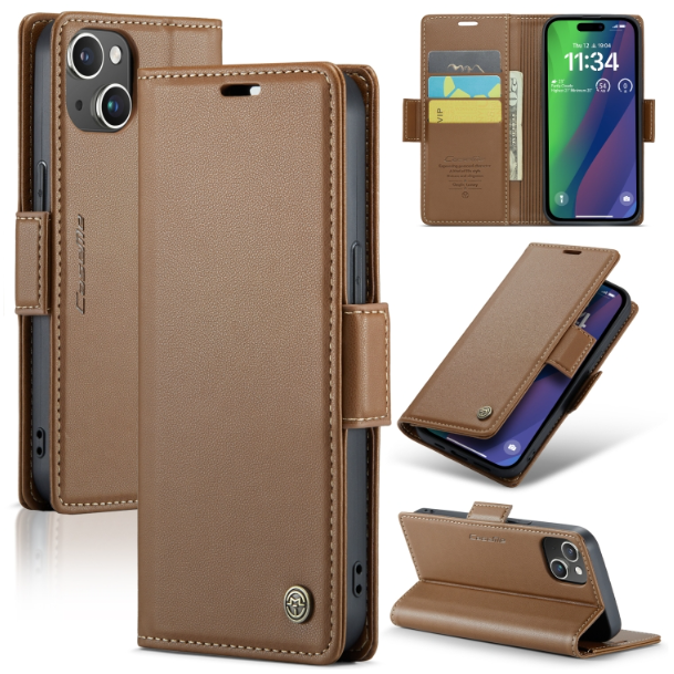 CaseMe Butterfly Buckle Litchi Texture RFID Anti-theft Wallet Case - For iPhone 15 Plus - mosaccessories