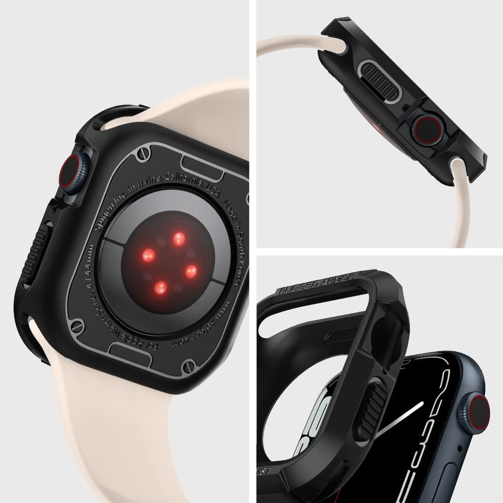 Spigen Rugged Armor Black Case - For Apple Watch Series 9/8/7 (45mm) and Series 6/SE/5/4 (44mm)