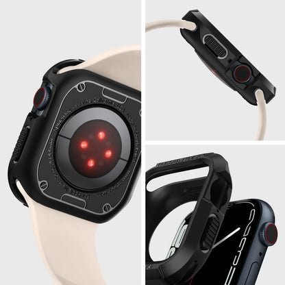 Spigen Rugged Armor Black Case - For Apple Watch Series 9/8/7 (45mm) and Series 6/SE/5/4 (44mm)