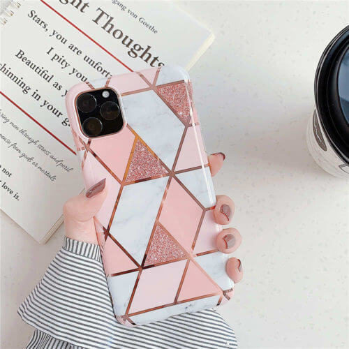 Marble Effect Soft TPU Pink Case - For iPhone 12 Mini - mosaccessories