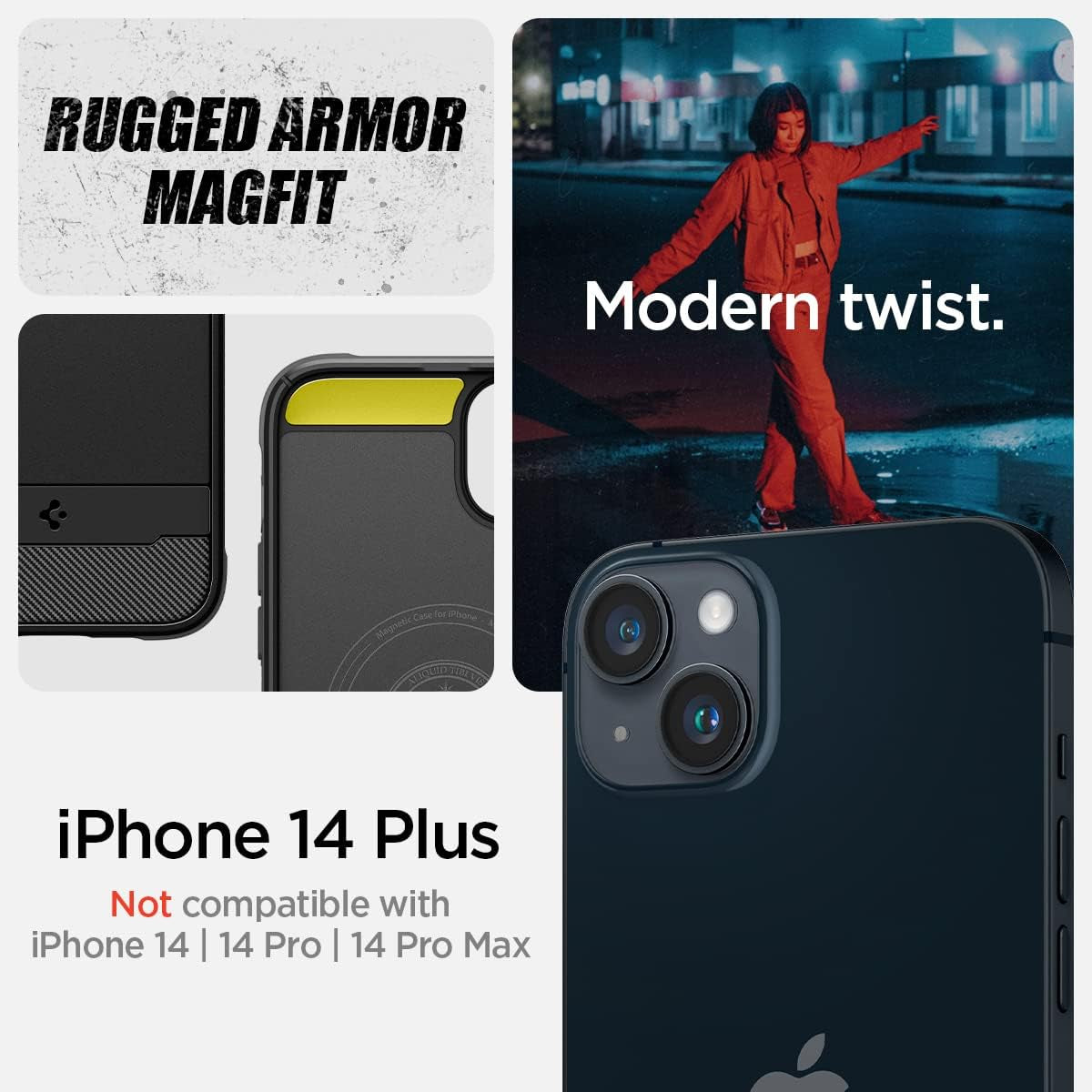 Spigen Rugged Armor Magfit Matte Black Case - For iPhone 14 Plus - mosaccessories