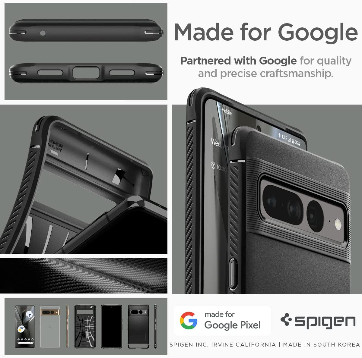 Spigen Rugged Armor Matte Black Case - For Google Pixel 7 Pro - mosaccessories