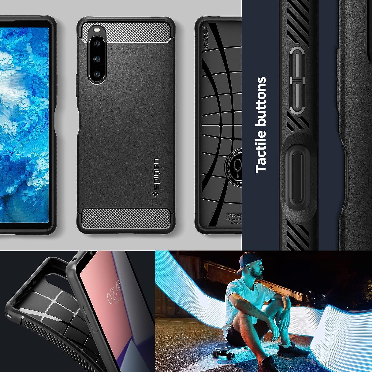 Spigen Rugged Armor Matte Black Case - For Sony Xperia 10 V - mosaccessories