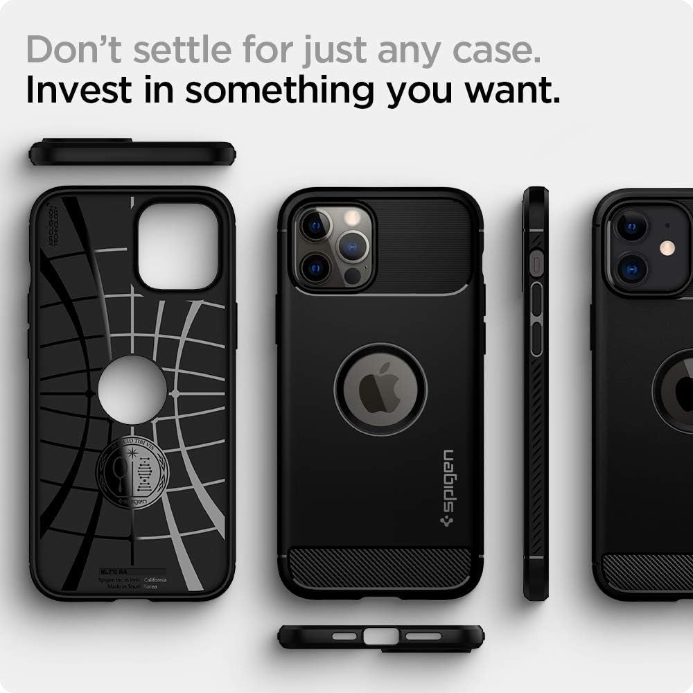 Spigen Rugged Armor Matte Black Case - For iPhone 12 / 12 Pro