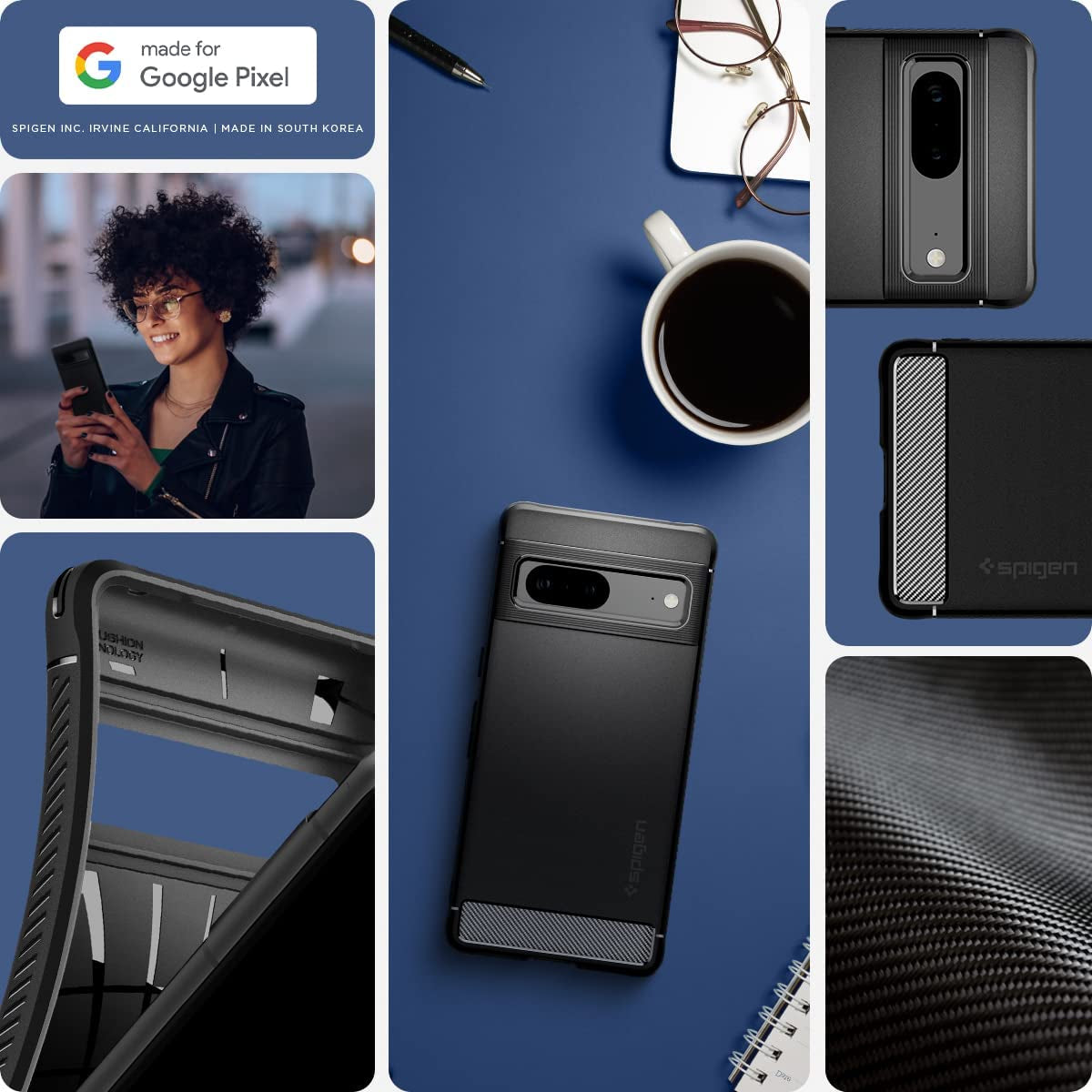 Spigen Rugged Armor Matte Black Case - For Google Pixel 7 - mosaccessories