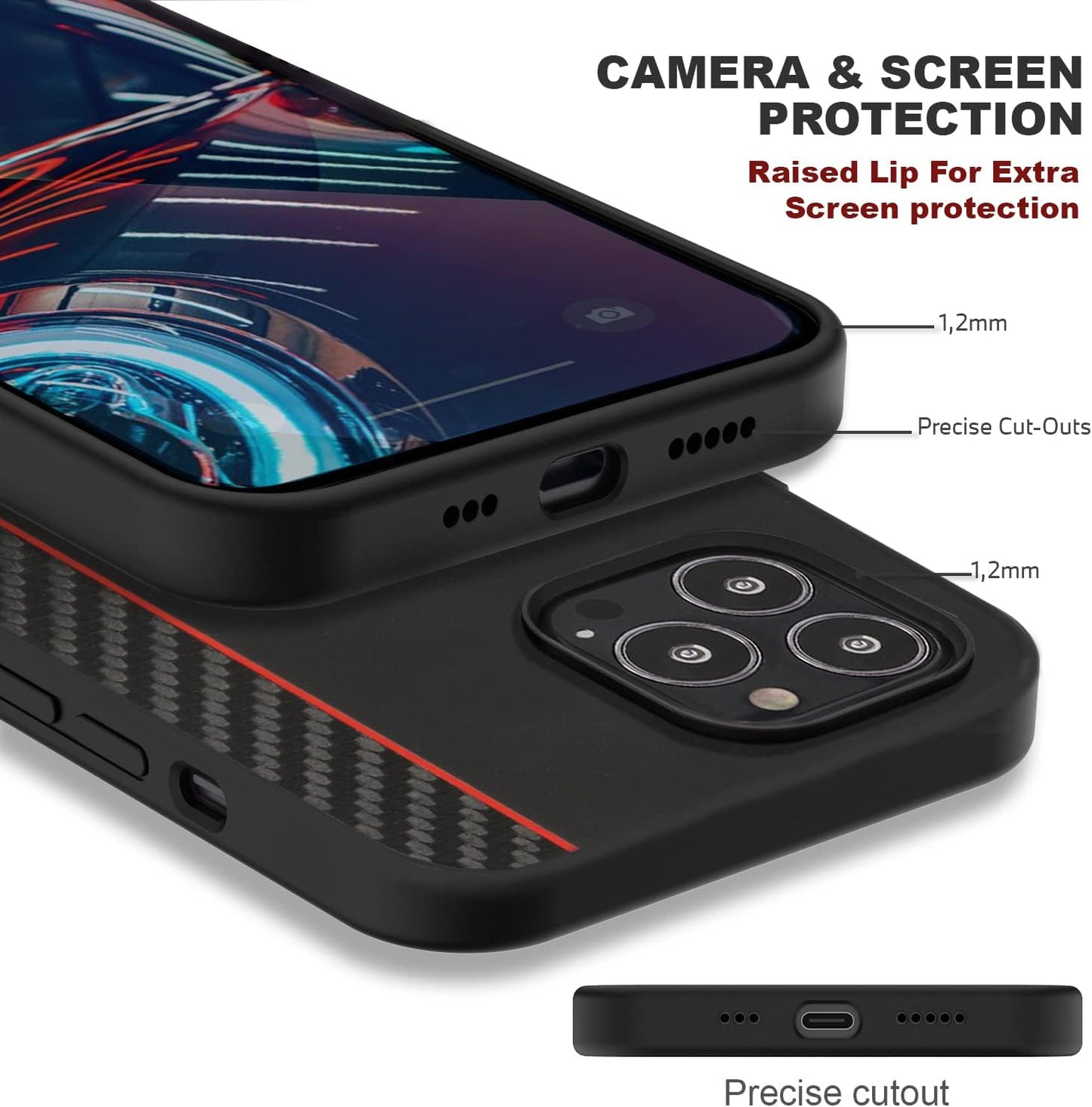 Ferrari Black on Track Stripe Collection Black Case - For iPhone 12 Pro Max