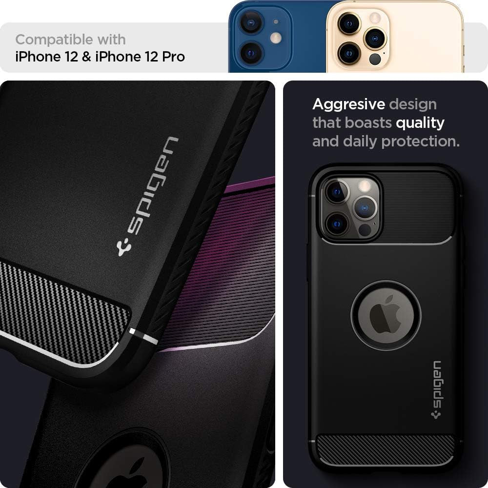 Spigen Rugged Armor Matte Black Case - For iPhone 12 / 12 Pro