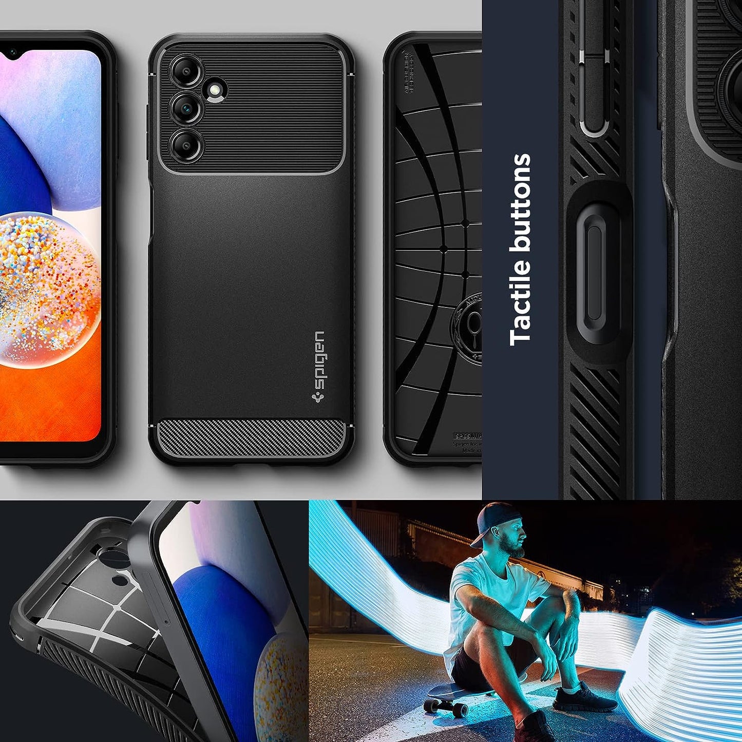 Spigen Rugged Armor Matte Black Case - For Samsung Galaxy A14 5G - mosaccessories