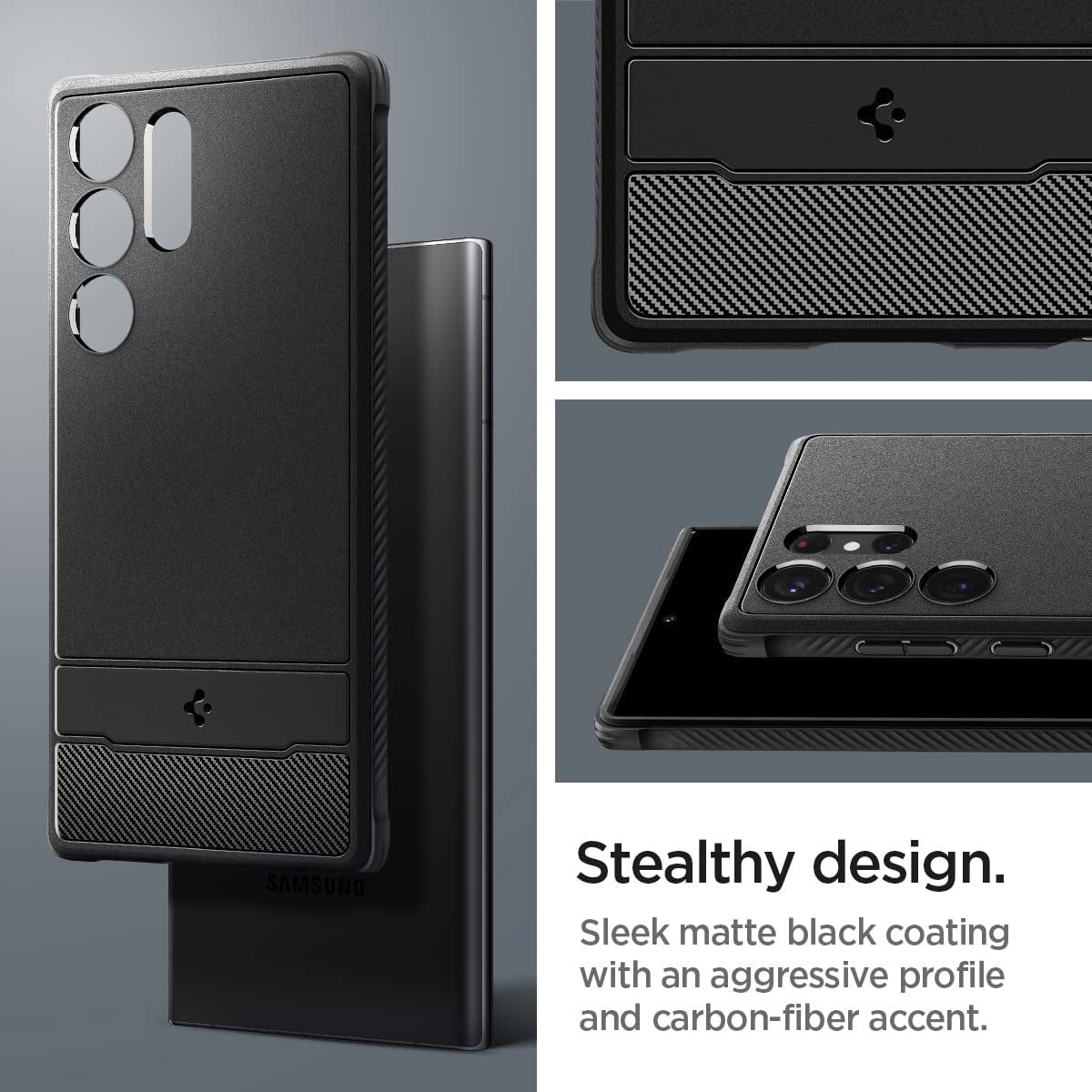 Spigen Rugged Armor Matte Black Case - For Samsung Galaxy S23 Ultra - mosaccessories
