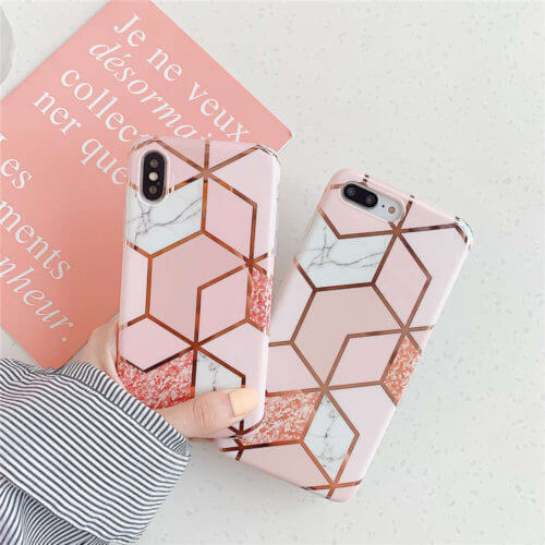 Marble Effect Soft TPU Pink Case - For iPhone X / Xs - mosaccessories