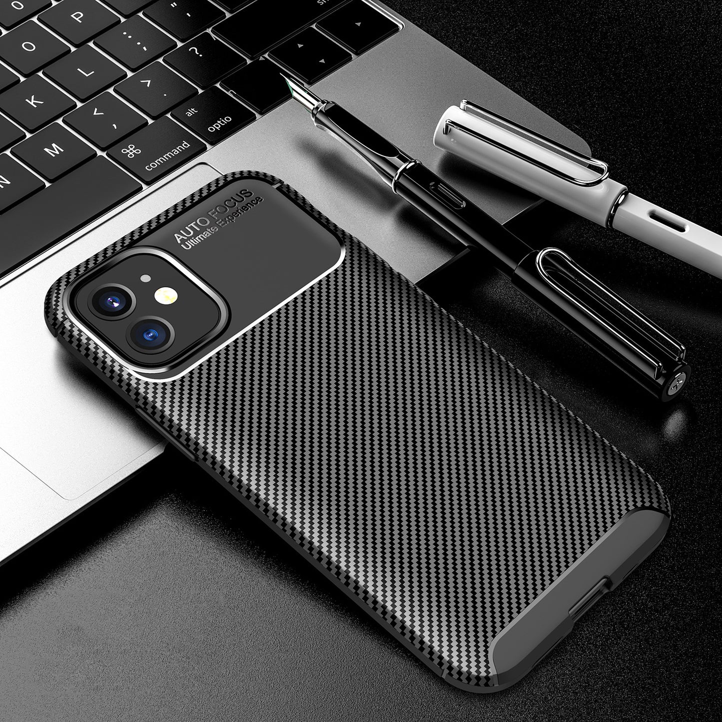 Carbon Fibre TPU Black Case - For iPhone 12 Mini - mosaccessories