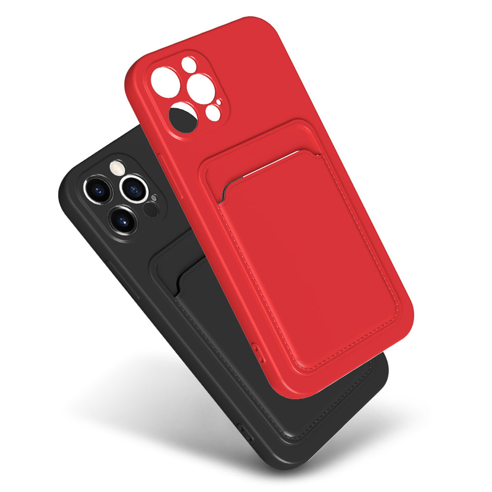 Liquid Silicone Black Case With Card Slot - For iPhone 12 - mosaccessories
