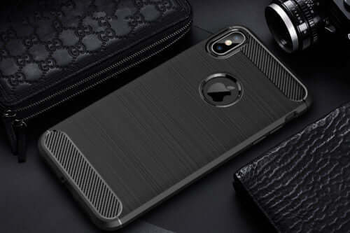 Carbon Fibre Brushed TPU Black Case - For iPhone Xs Max - mosaccessories