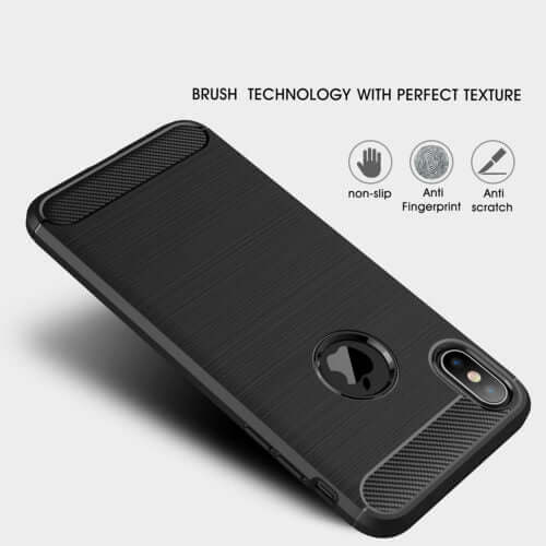 Carbon Fibre Brushed TPU Black Case - For iPhone Xs Max - mosaccessories