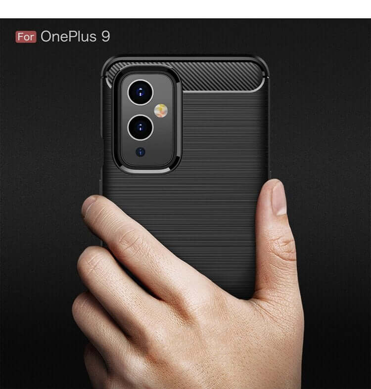 Carbon Fibre Rugged Armour TPU Black Case - For OnePlus 9 - mosaccessories