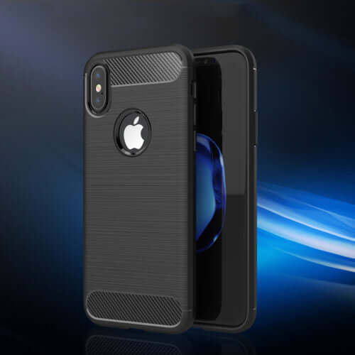 Carbon Fibre Brushed TPU Black Case - For iPhone Xs Max - mosaccessories