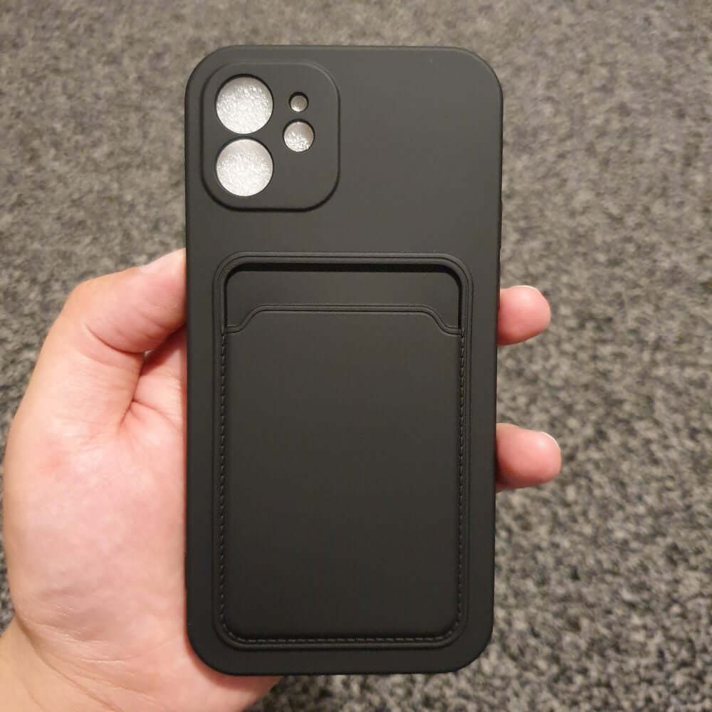 Liquid Silicone Black Case With Card Slot - For iPhone 12 - mosaccessories