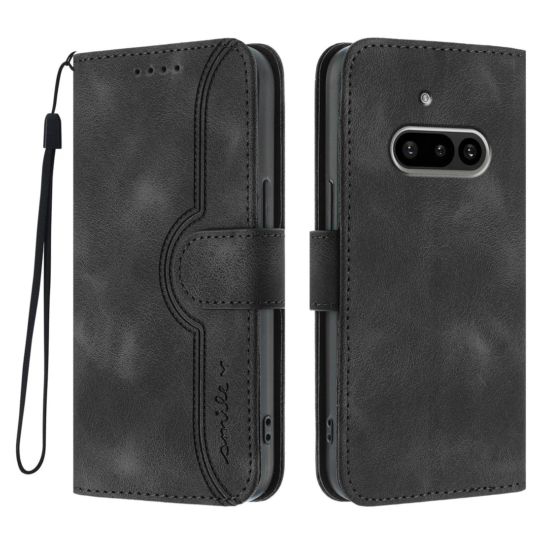 PU Leather Case Wallet Stand Smile Imprinted Phone Cover with Strap - For Nothing Phone (3a)