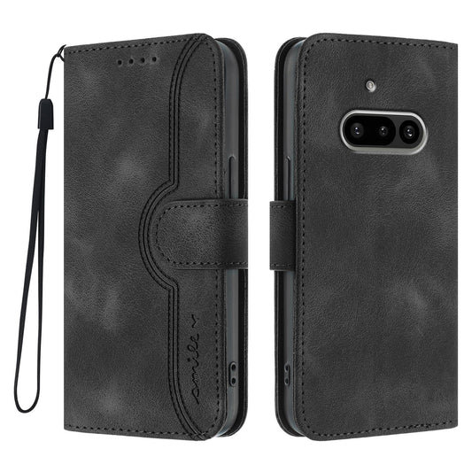 PU Leather Case Wallet Stand Smile Imprinted Phone Cover with Strap - For Nothing Phone (3a)