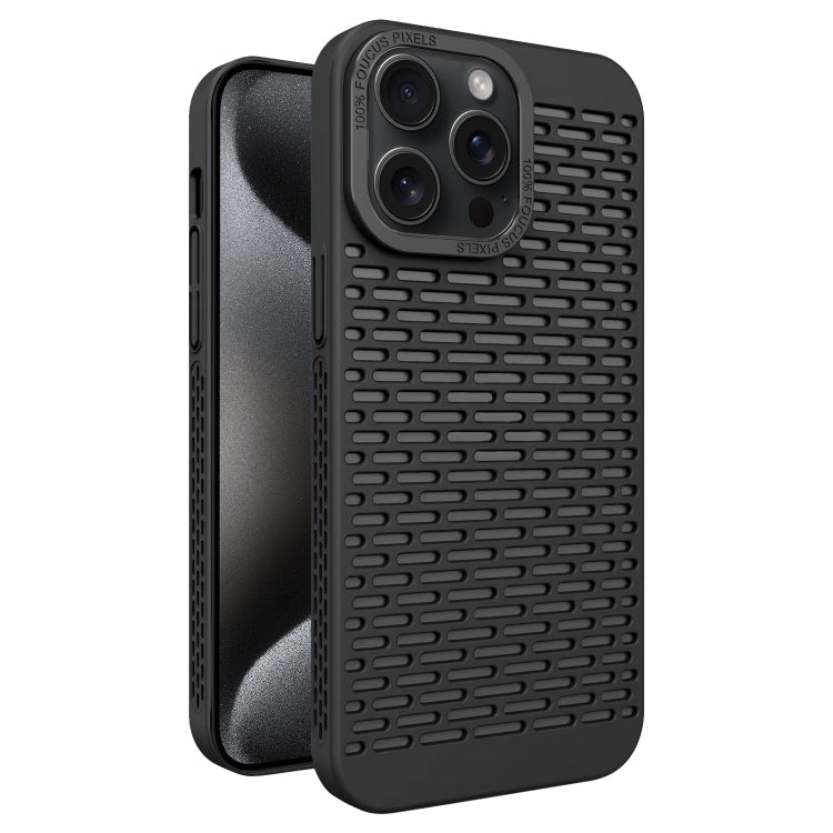 Hollow Heat Dissipation TPU Black Phone Case - For iPhone 15 Pro Max