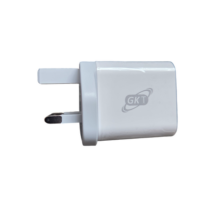 GK Telecom USB-C & USB QC 3.0 2 Port 20W Fast Charger Power Adapter Mains UK Plug Grey/White