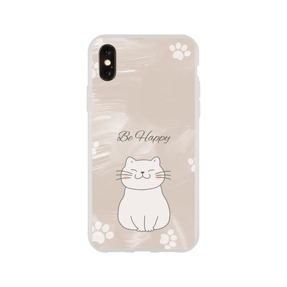 Be Happy Smiling Cat Flexi Case Cover - For iPhone 14 / 13 / 12 / 11 / X / 8 / 7 Series