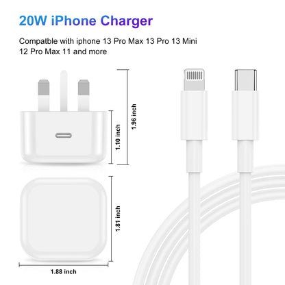 iPhone Fast Charger Cable and Plug, [MFi Certified] 20W USB C Power Adapter and C to Lightning Cable 2m