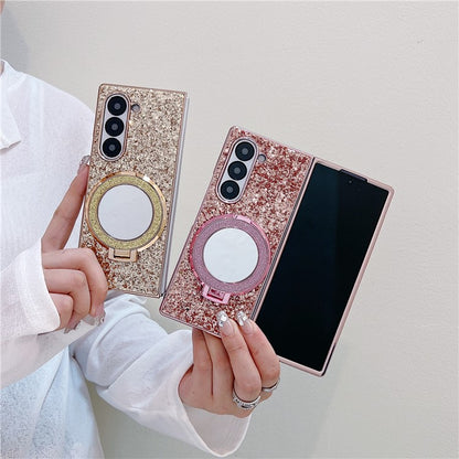TPU+PC Kickstand Case Compatible with MagSafe Phone Cover with Mirror - For Samsung Galaxy Z Fold6