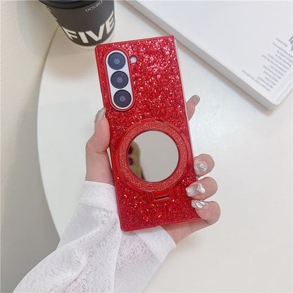 TPU+PC Kickstand Case Compatible with MagSafe Phone Cover with Mirror - For Samsung Galaxy Z Fold6