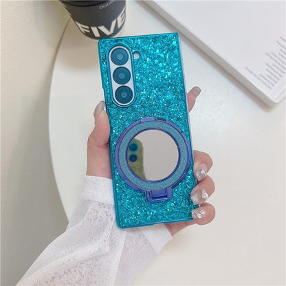 TPU+PC Kickstand Case Compatible with MagSafe Phone Cover with Mirror - For Samsung Galaxy Z Fold6