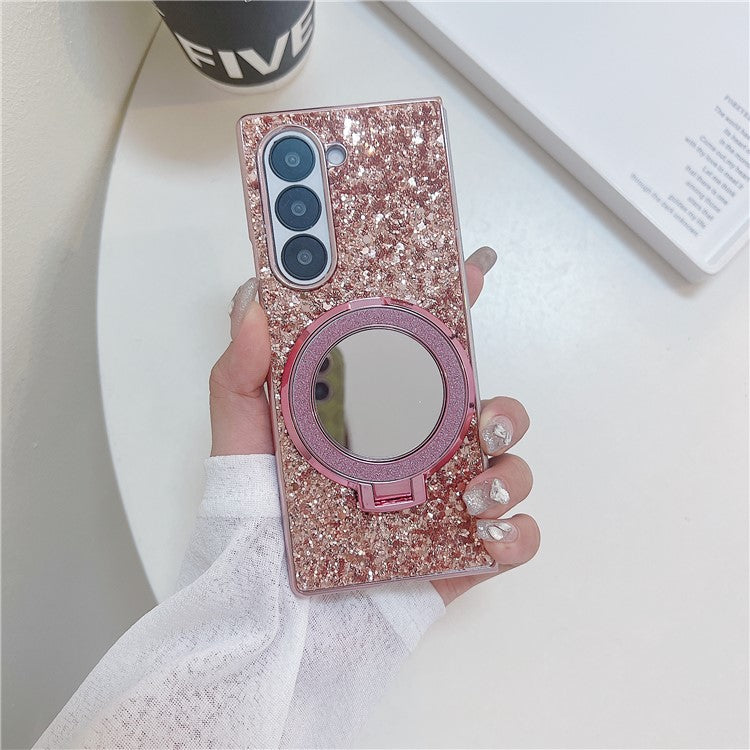 TPU+PC Kickstand Case Compatible with MagSafe Phone Cover with Mirror - For Samsung Galaxy Z Fold6