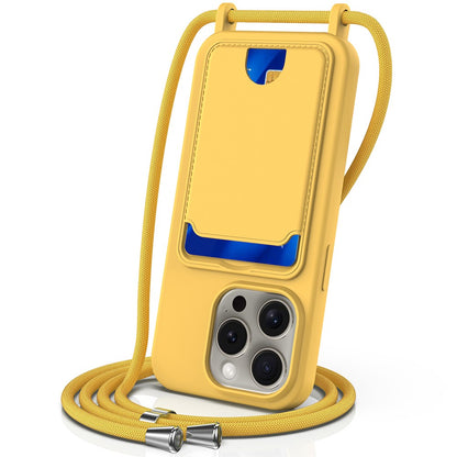 Liquid Silicone Card Holder Case Phone Back Cover with Lanyard - For iPhone 16 Pro