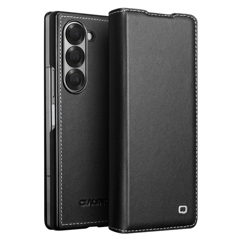 Qialino Genuine Cow Leather Flip Black Cover - For Samsung Galaxy Z Fold6