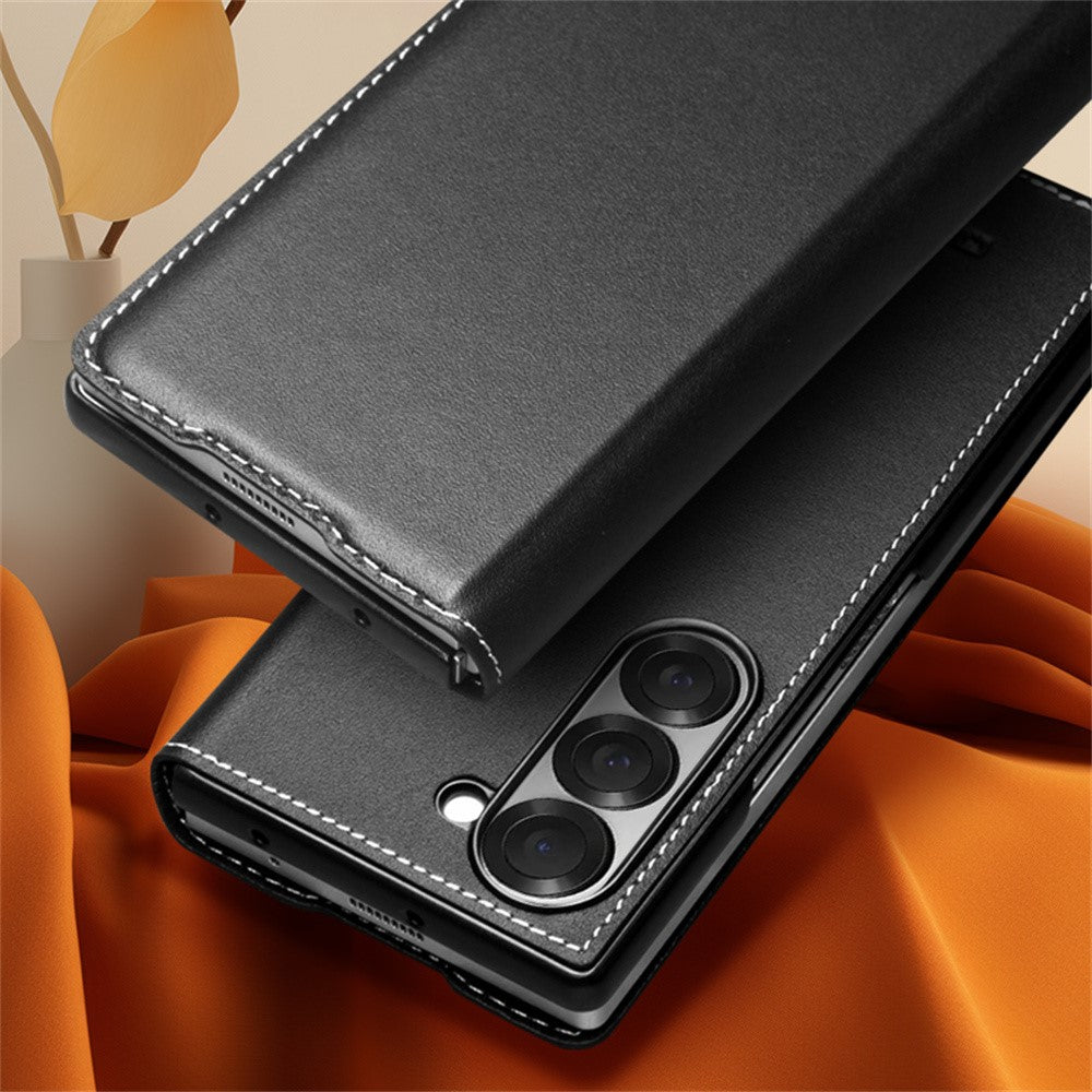 Qialino Genuine Cow Leather Flip Black Cover - For Samsung Galaxy Z Fold6