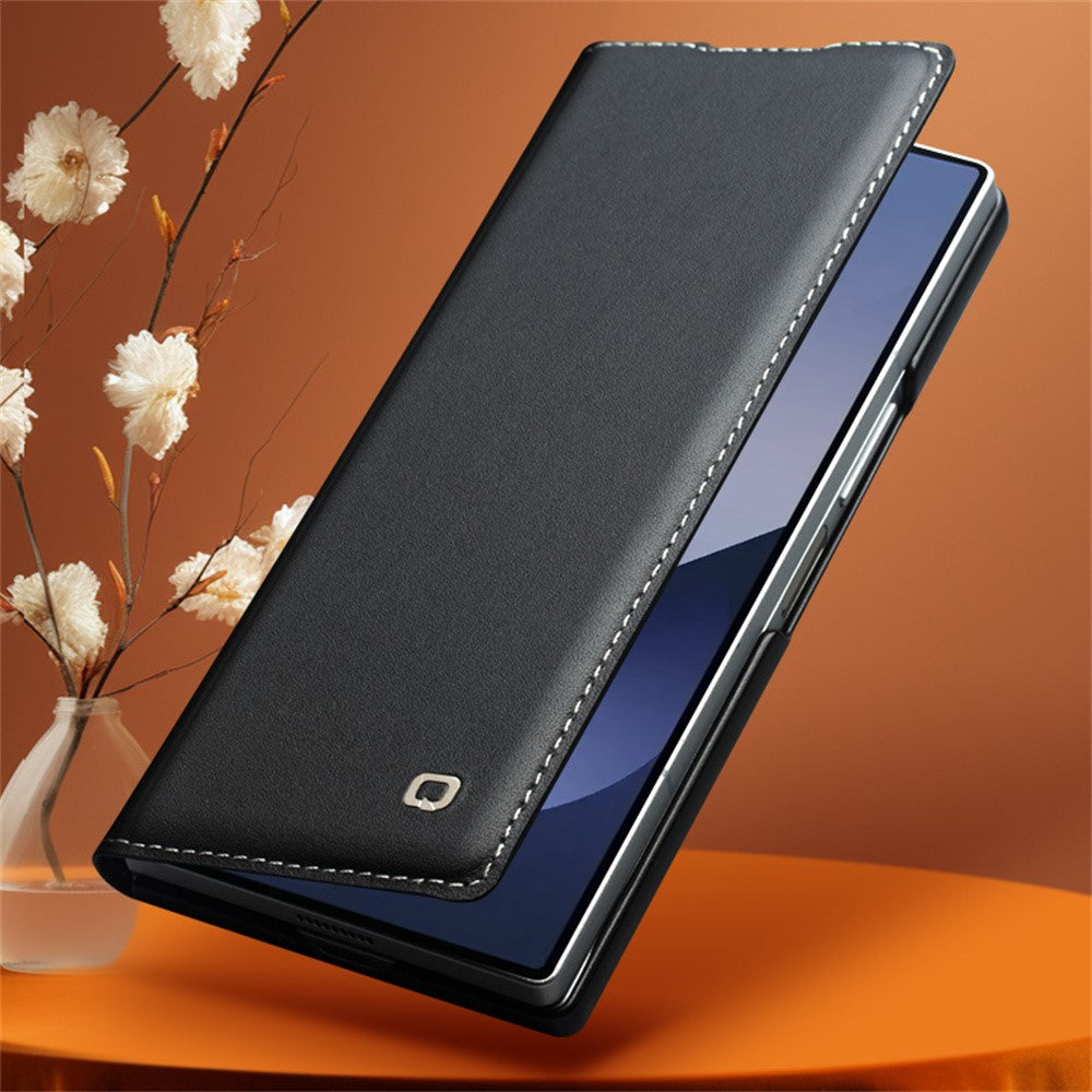 Qialino Genuine Cow Leather Flip Black Cover - For Samsung Galaxy Z Fold6
