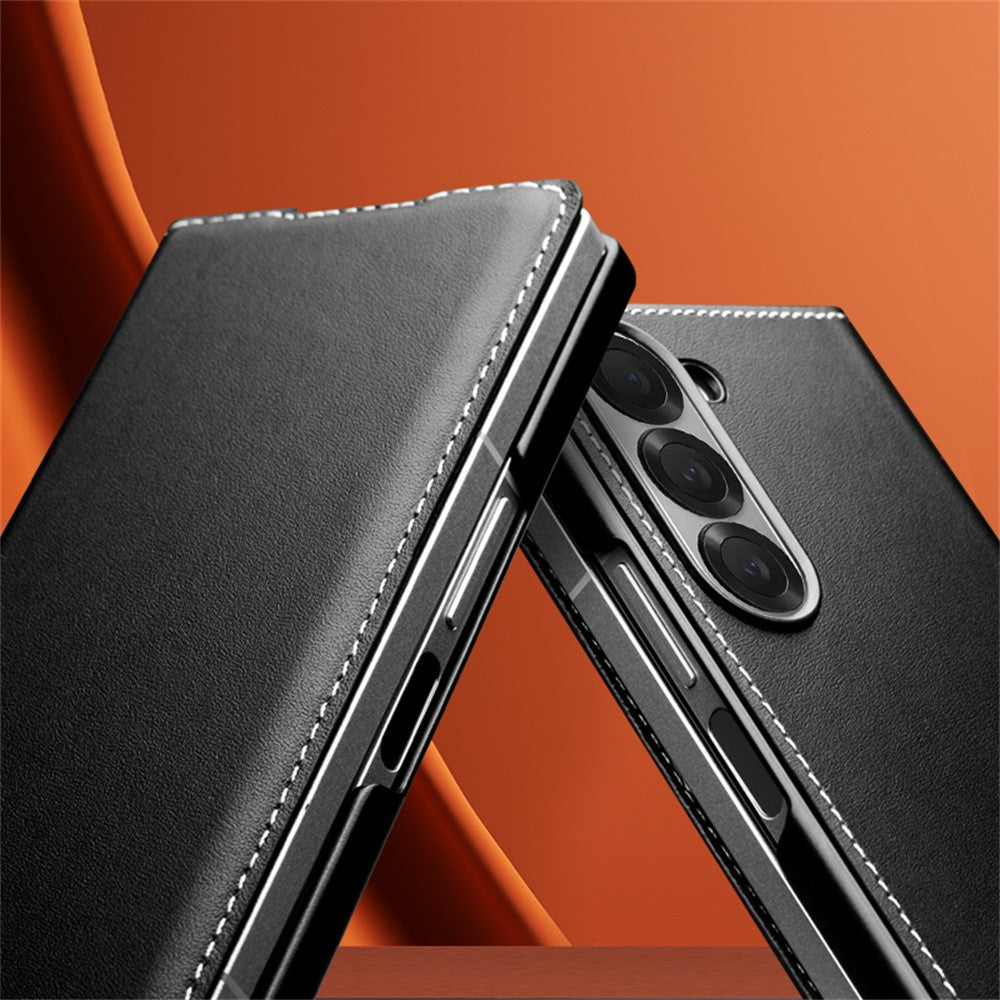 Qialino Genuine Cow Leather Flip Black Cover - For Samsung Galaxy Z Fold6