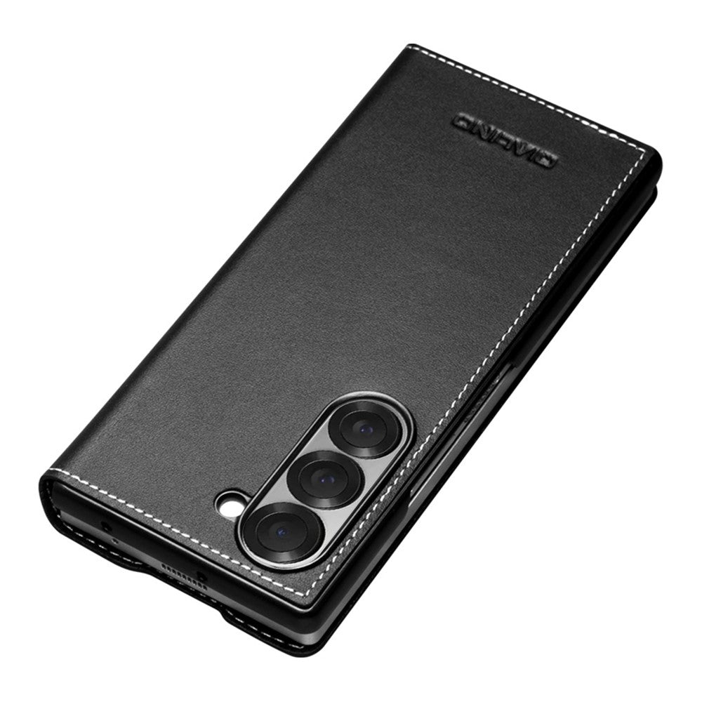 Qialino Genuine Cow Leather Flip Black Cover - For Samsung Galaxy Z Fold6