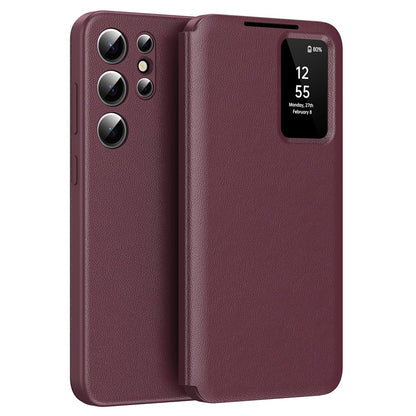 View Window PU Leather Wallet Case - For Samsung Galaxy S24 Ultra