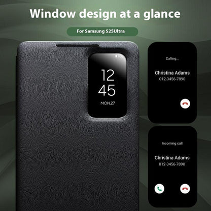 Qialino View Window Genuine Cow Leather Wallet Case - For Samsung Galaxy S25 Ultra