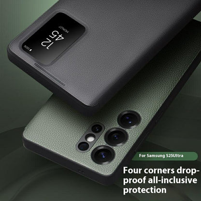 Qialino View Window Genuine Cow Leather Wallet Case - For Samsung Galaxy S25 Ultra